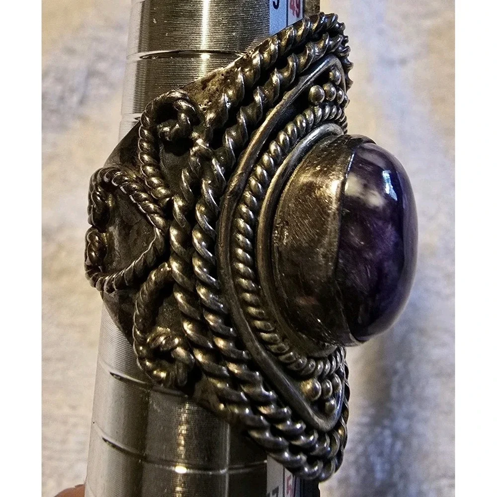Charoite 925 Silver Oval Ring Size 6